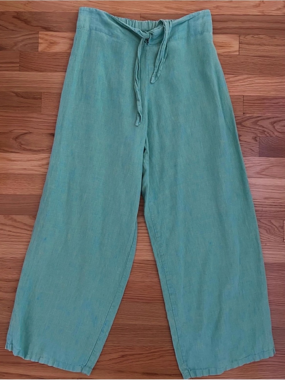 Flax Seafoam Linen Tie Front Pants Trousers
